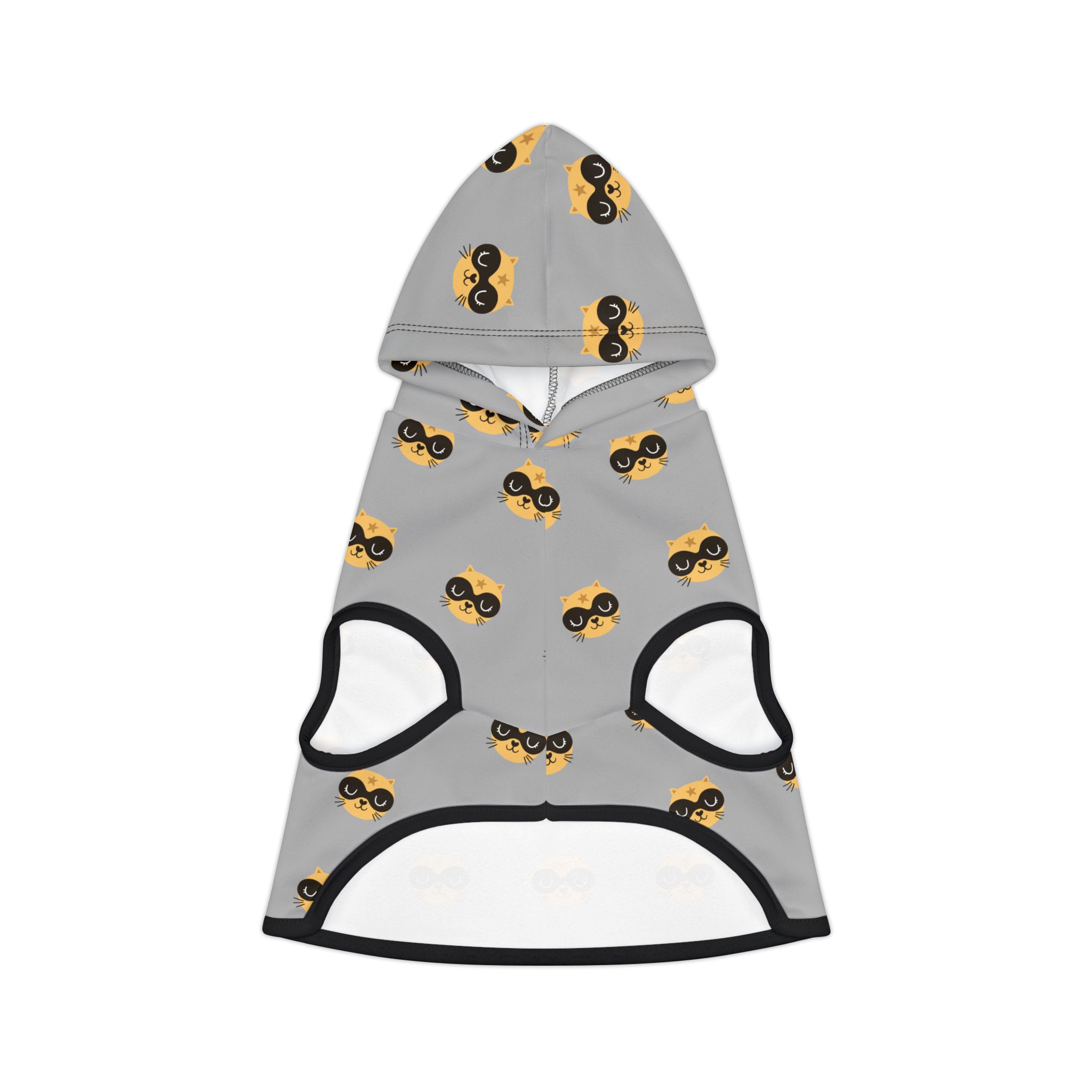 Masked Raccoon Pattern Pet Hoodie | Cute Grey Hooded Dog Sweater