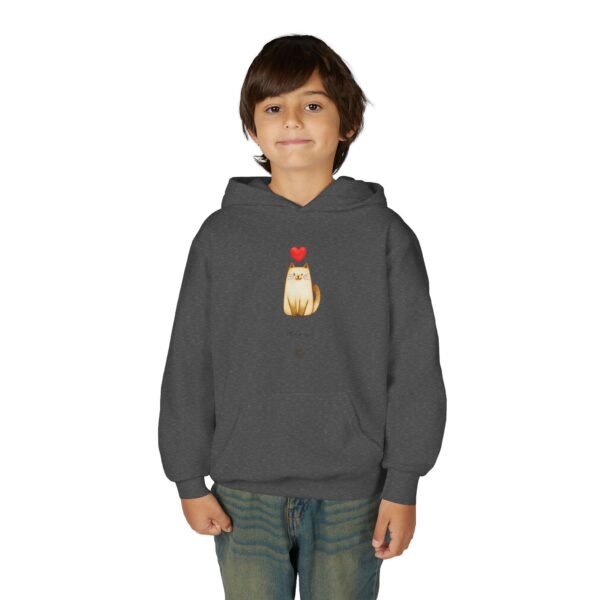 Cute Sitting Cat with Heart Youth Hoodie | Kids Pullover - Image 11
