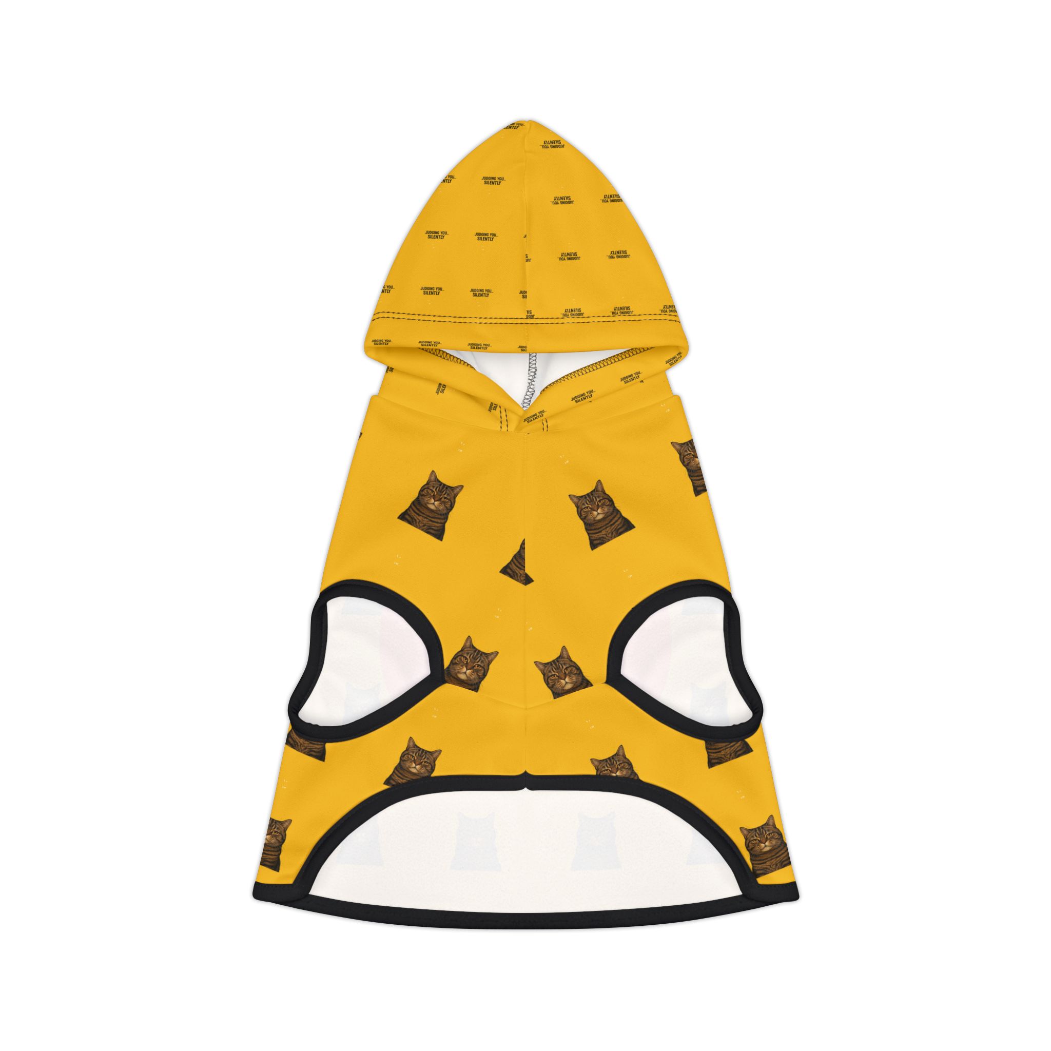 Judging You Silently cat pattern Pet Hoodie | Yellow hooded dog sweater