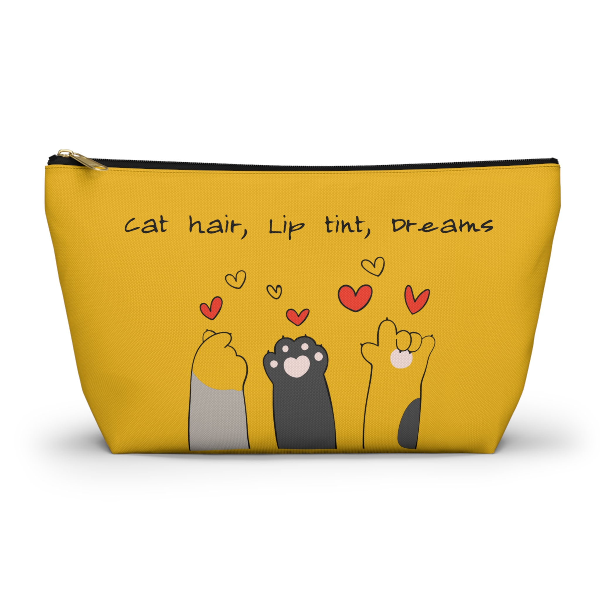 Cat Paw Hearts Accessory Pouch | Green T-Bottom Makeup Bag