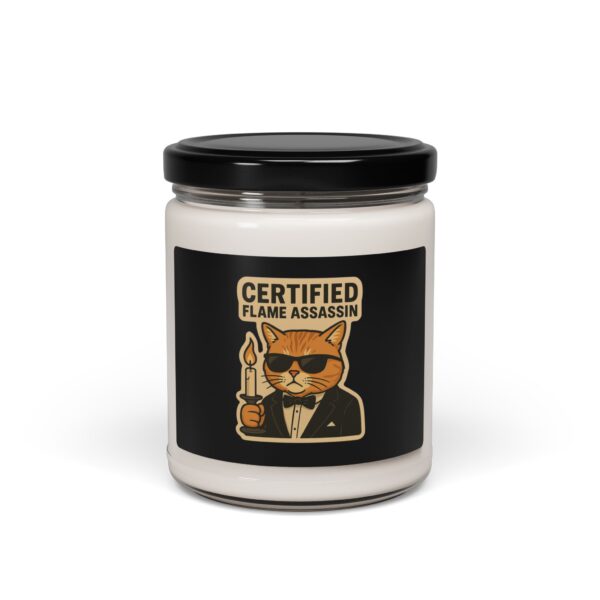 Certified Flame Assassin Soy Candle — 9oz Scented Jar (Novelty Cat Design) - Image 2