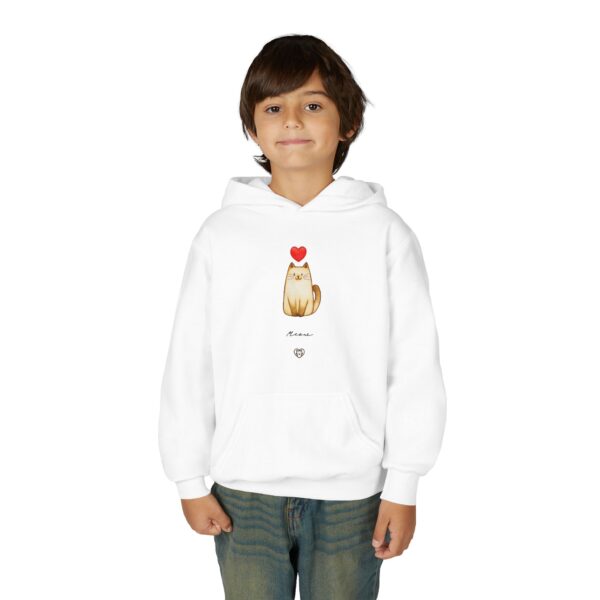 Cute Sitting Cat with Heart Youth Hoodie | Kids Pullover - Image 3