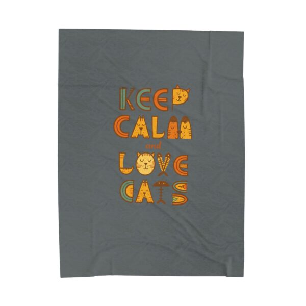Keep Calm and Love Cats Velveteen Plush Blanket | Cat Typography Throw - Image 5
