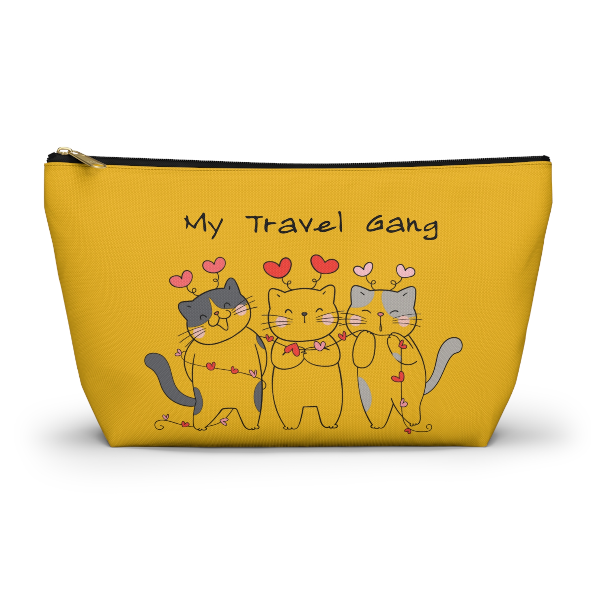 My Travel Gang cat trio Accessory Pouch | T‑bottom zipper bag