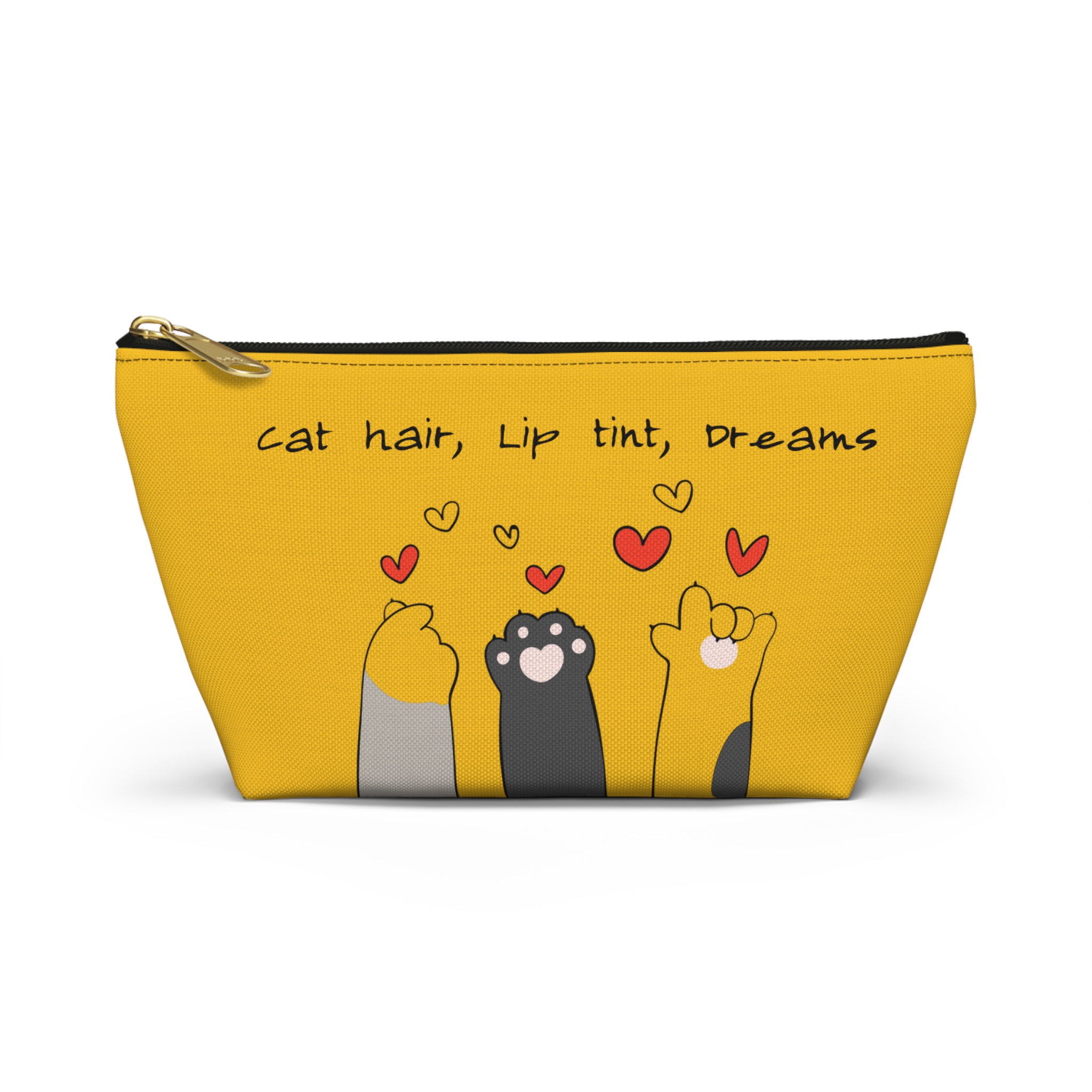 Cat Paw Hearts Accessory Pouch | Green T-Bottom Makeup Bag - Image 5