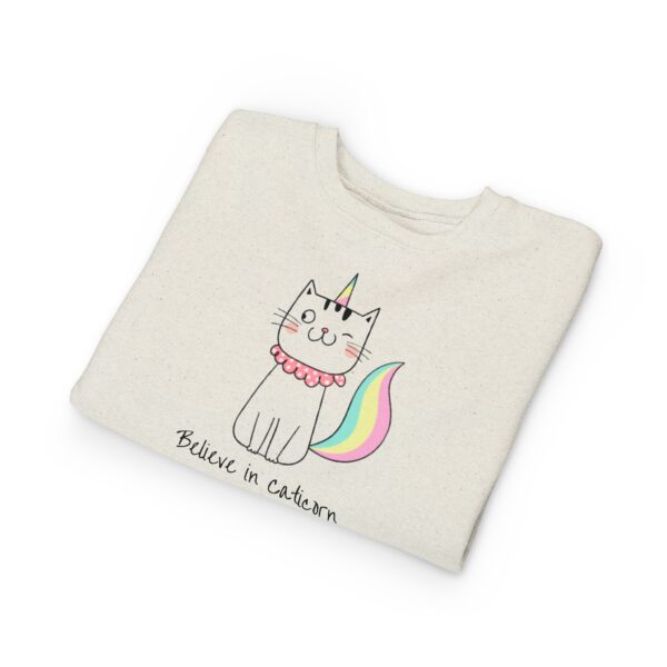 Believe in Caticorn Toddler Sweatshirt | Cute Unicorn Cat Graphic - Image 3