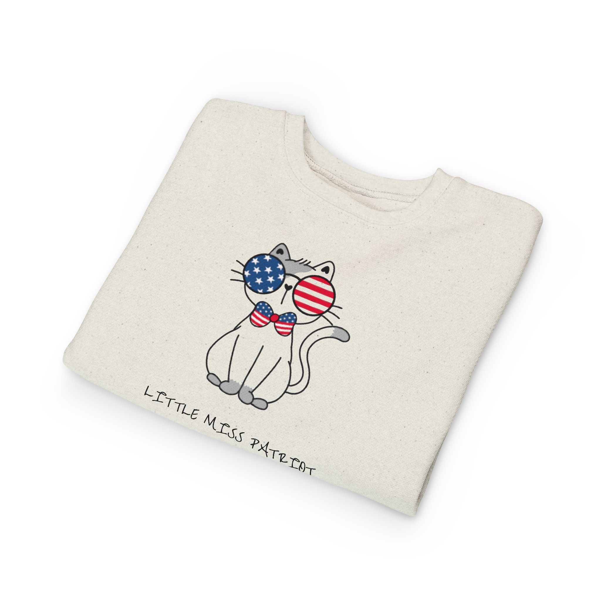Patriotic Cat with Flag Sunglasses Toddler Sweatshirt | 4th of July - Image 3