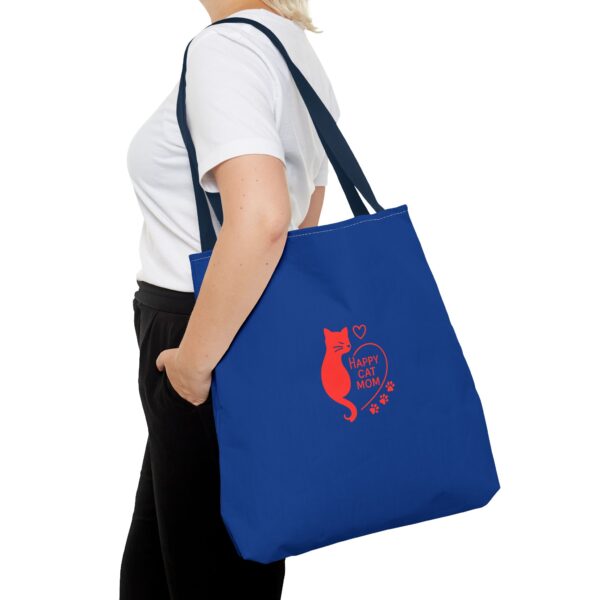 Cat Mom Tote Bag - Happy Cat Mom Gift, Blue AOP Bag, Cat Lover Accessories, Practical Shopping Tote, Cute Pet Owner Bag - Image 24