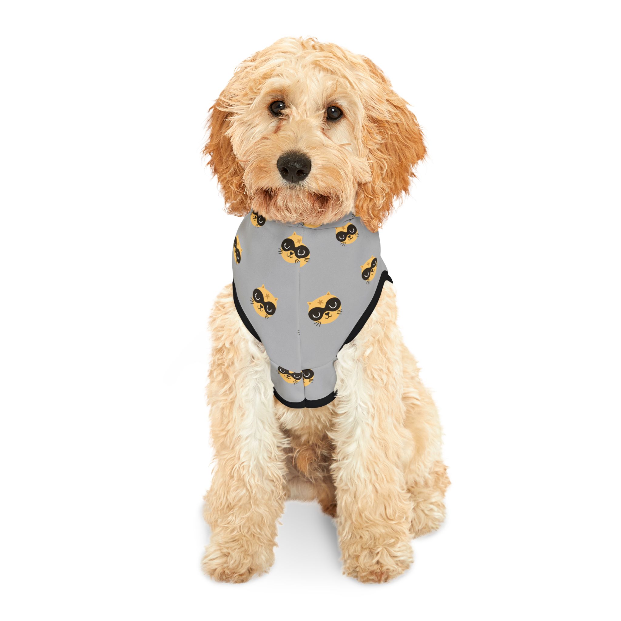 Masked Raccoon Pattern Pet Hoodie | Cute Grey Hooded Dog Sweater - Image 3