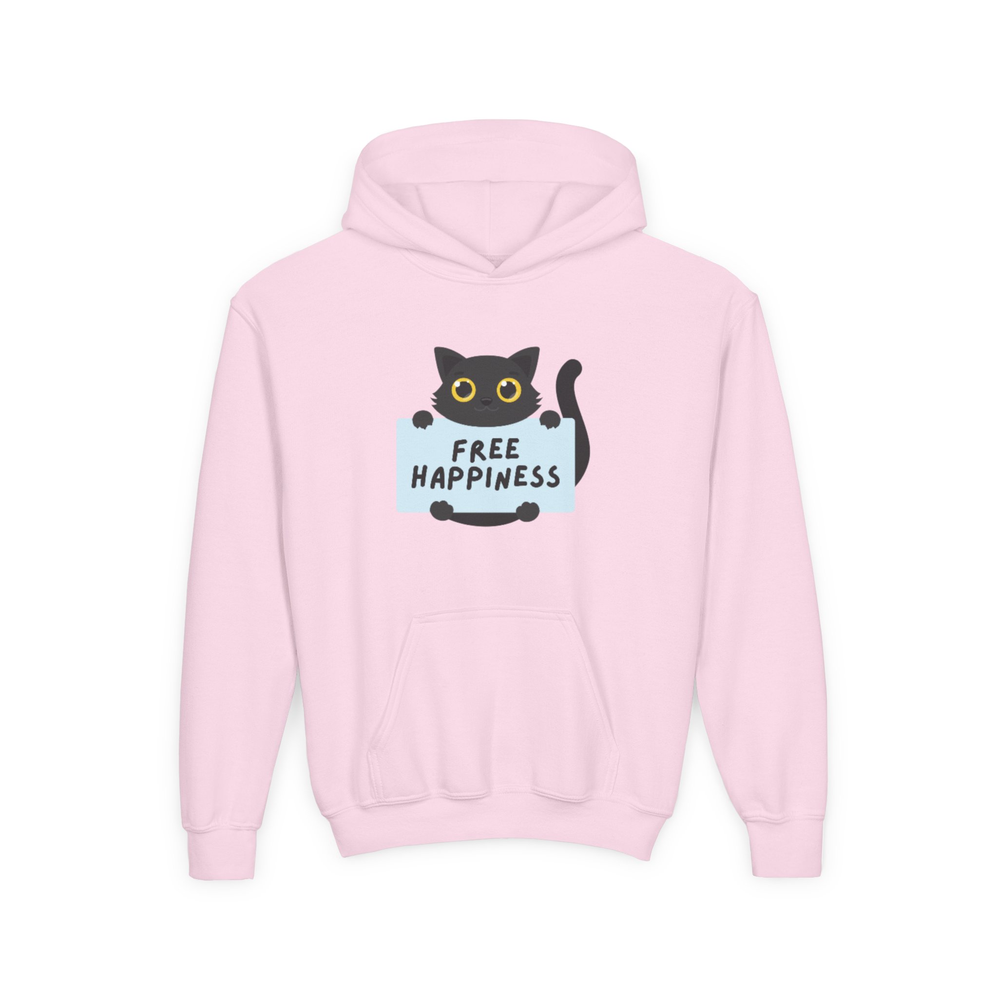 Free Happiness Cat Youth Hoodie | Cute Black Cat Graphic - Image 29