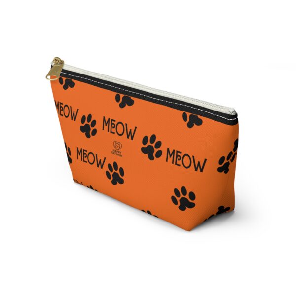 Meow Paw Print Pattern Accessory Pouch | Orange Cat Design - Image 7