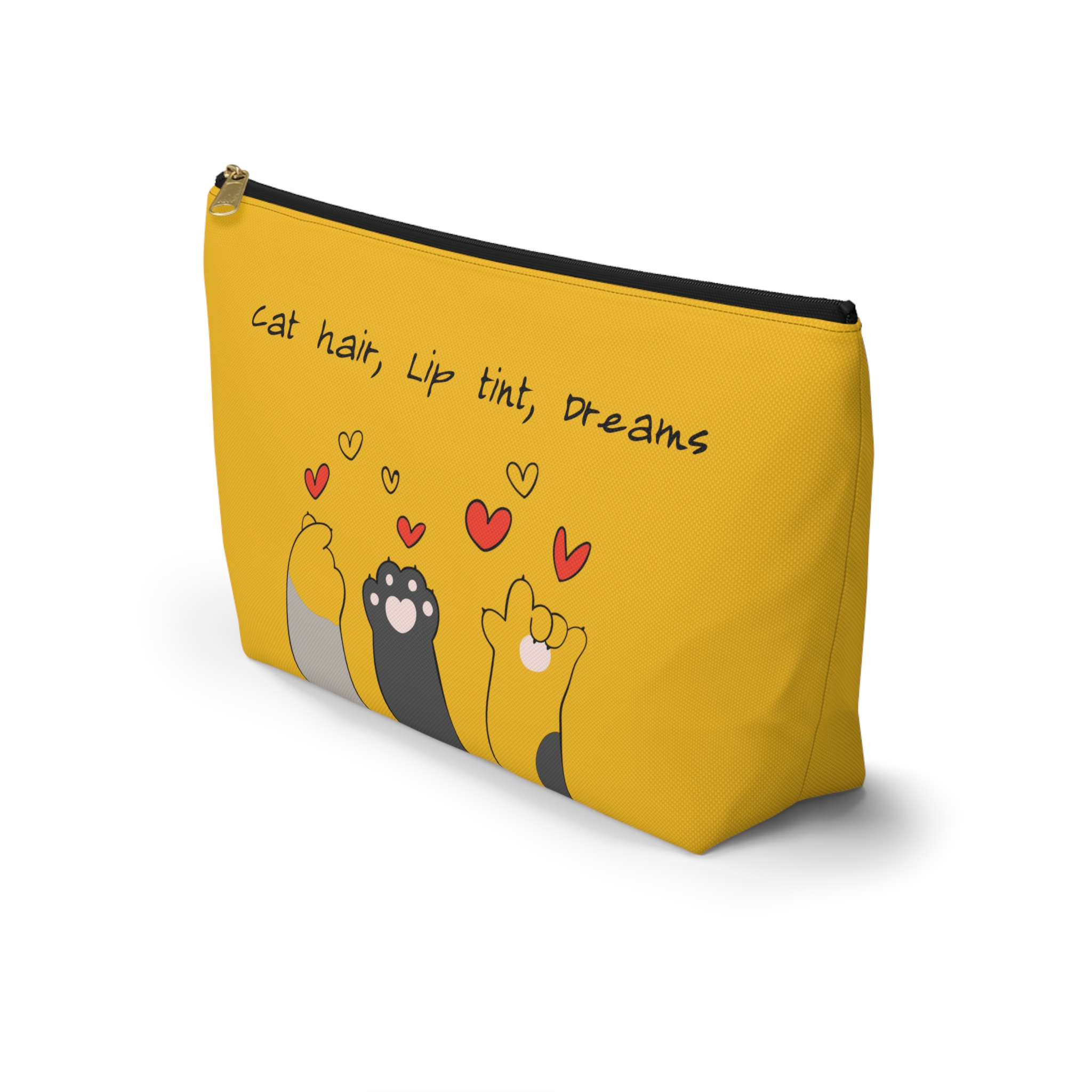 Cat Paw Hearts Accessory Pouch | Green T-Bottom Makeup Bag - Image 3