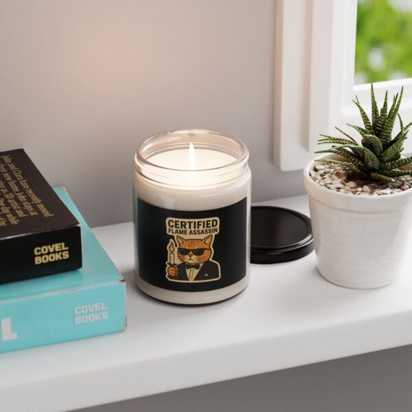 Certified Flame Assassin Soy Candle — 9oz Scented Jar (Novelty Cat Design) - Image 4