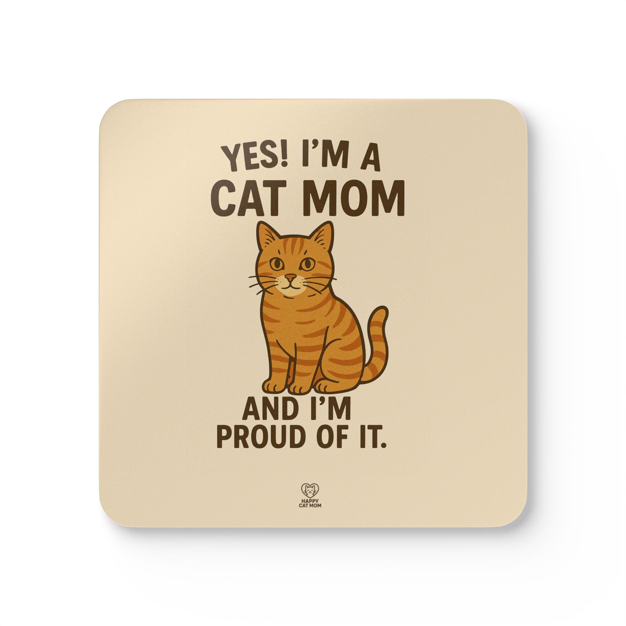 Yes,I’m a Çat Mom and I’m proud of it Corkwood Coaster Set | Cute Cat Heart Illustration
