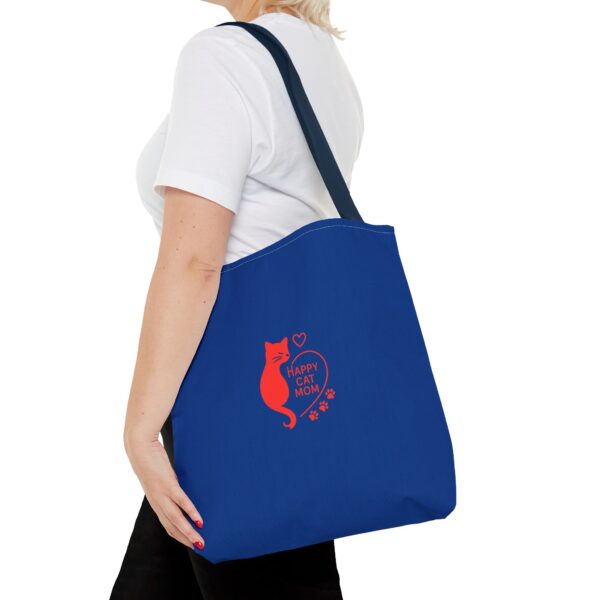 Cat Mom Tote Bag - Happy Cat Mom Gift, Blue AOP Bag, Cat Lover Accessories, Practical Shopping Tote, Cute Pet Owner Bag - Image 20