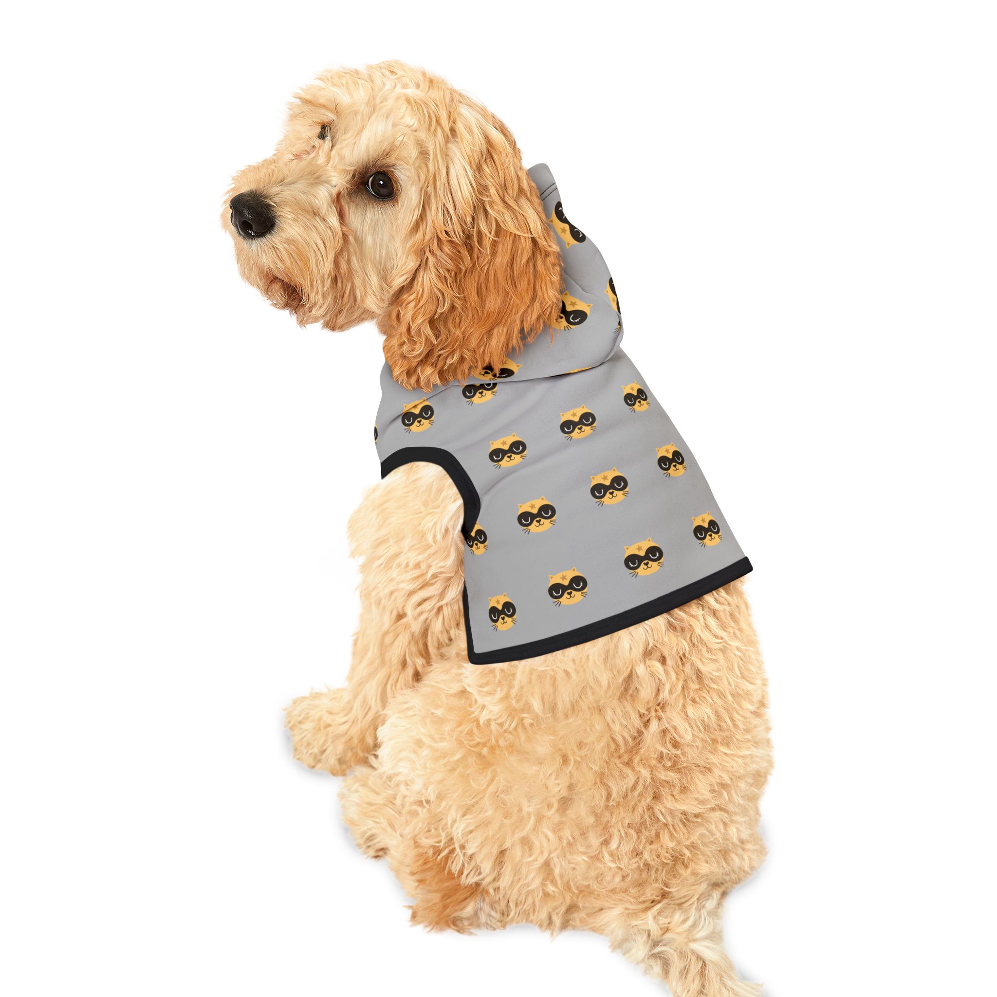 Masked Raccoon Pattern Pet Hoodie | Cute Grey Hooded Dog Sweater - Image 4