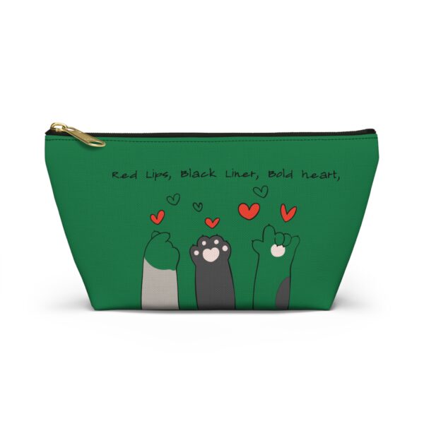 Cat Paw Hearts Accessory Pouch | Green T-Bottom Makeup Bag - Image 5