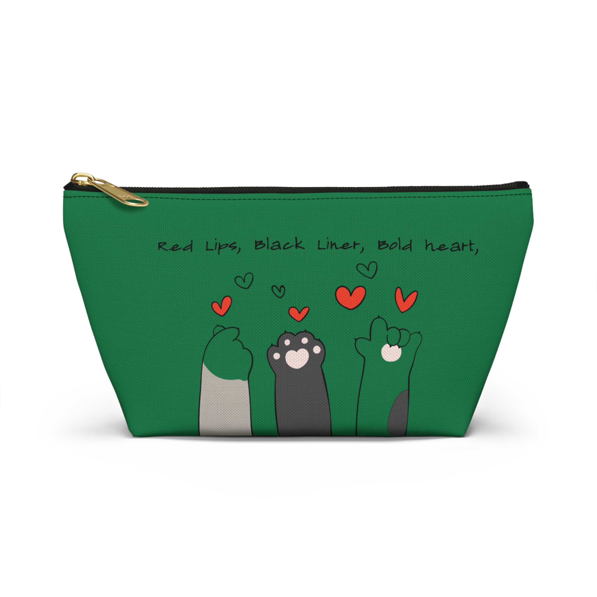 Cat Paw Hearts Accessory Pouch | Green T-Bottom Makeup Bag - Image 5