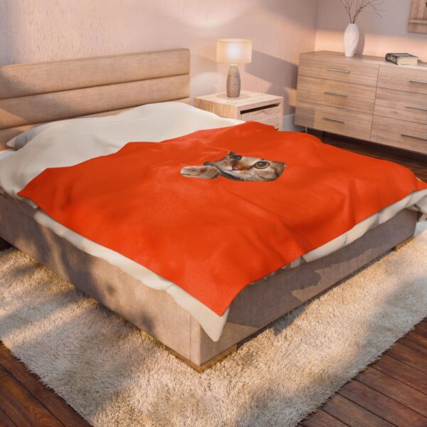 Curious Kitty Face Velveteen Plush Blanket | Cat Portrait Throw - Image 8
