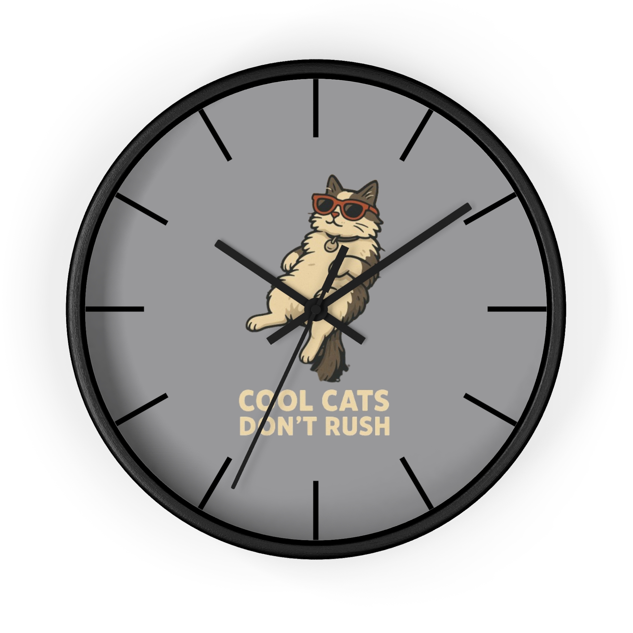Funny Cat Wall Clock - Time is Running, Cat Decor, Unique Gift for Cat Lovers, Home Office Wall Art, Quirky Kitty Clock