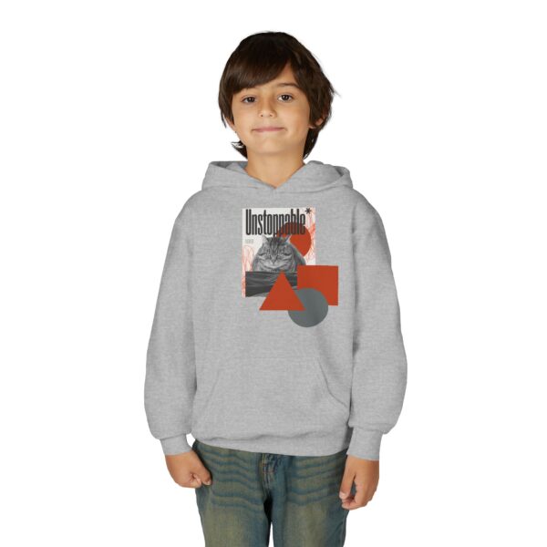 Unstoppable Cat Hoodie | Geometric Retro Collage Youth Sweatshirt - Image 7