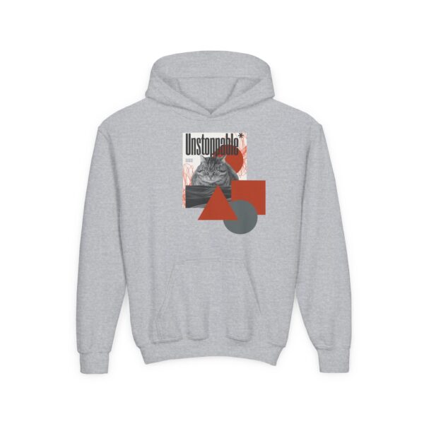Unstoppable Cat Hoodie | Geometric Retro Collage Youth Sweatshirt - Image 5