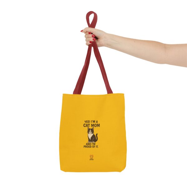 Cat Mom Tote Bag - Proud Cat Owner Gift, Funny Gift for Cat Lovers, Yellow AOP Tote, Everyday Use, Eco-Friendly Shopping Bag - Image 8
