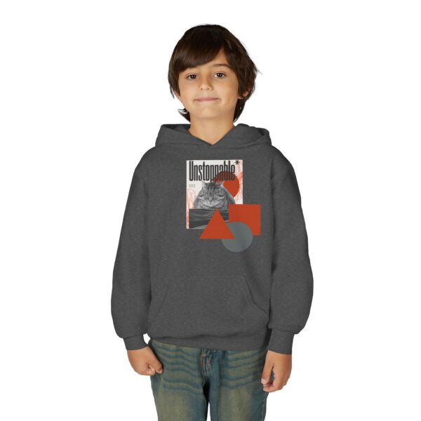 Unstoppable Cat Hoodie | Geometric Retro Collage Youth Sweatshirt - Image 15