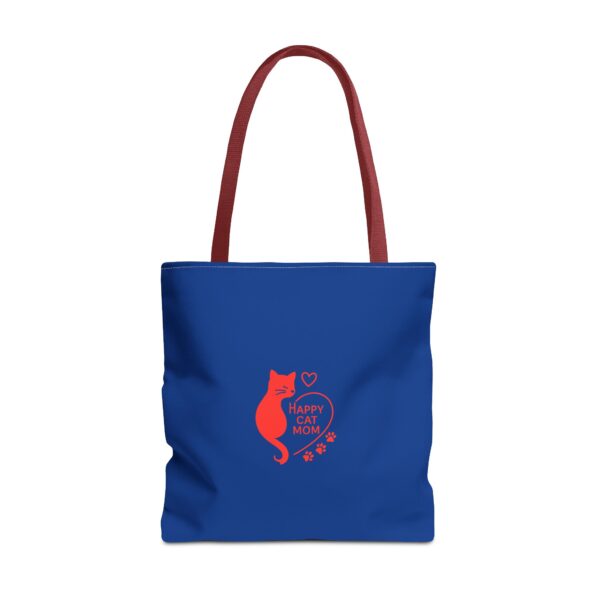 Cat Mom Tote Bag - Happy Cat Mom Gift, Blue AOP Bag, Cat Lover Accessories, Practical Shopping Tote, Cute Pet Owner Bag - Image 9