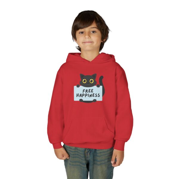 Free Happiness Cat Youth Hoodie | Cute Black Cat Graphic - Image 35