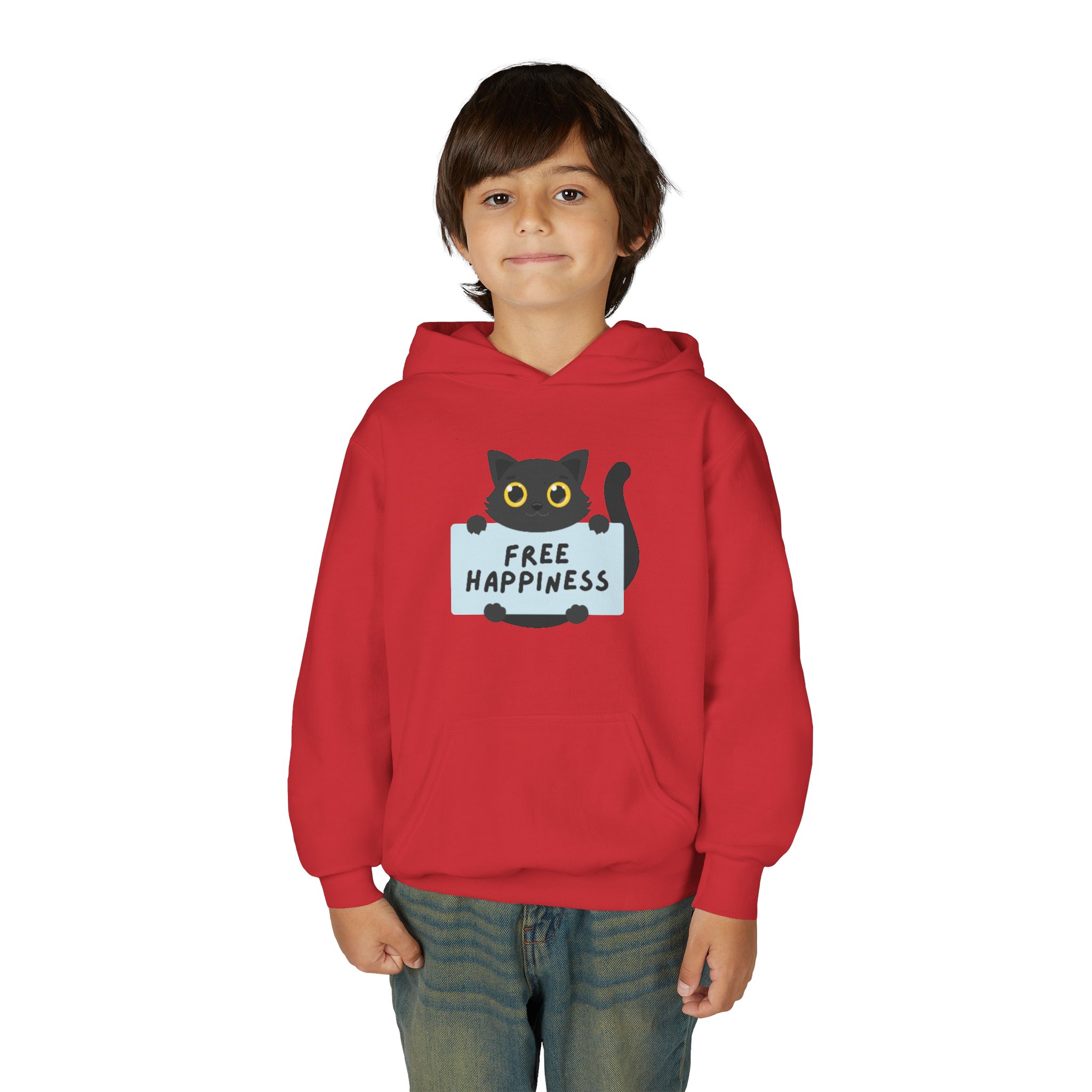 Free Happiness Cat Youth Hoodie | Cute Black Cat Graphic - Image 35