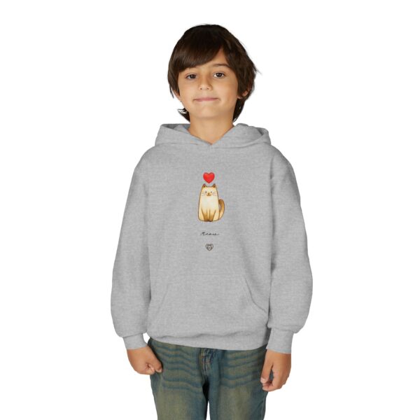 Cute Sitting Cat with Heart Youth Hoodie | Kids Pullover - Image 7