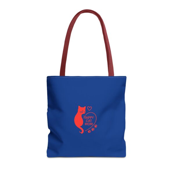 Cat Mom Tote Bag - Happy Cat Mom Gift, Blue AOP Bag, Cat Lover Accessories, Practical Shopping Tote, Cute Pet Owner Bag - Image 5