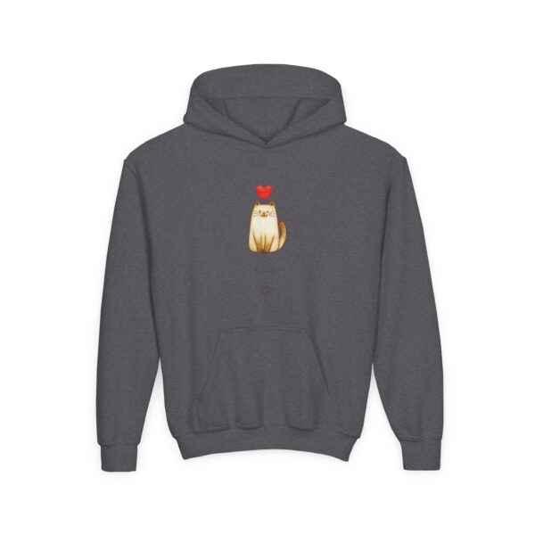 Cute Sitting Cat with Heart Youth Hoodie | Kids Pullover - Image 9