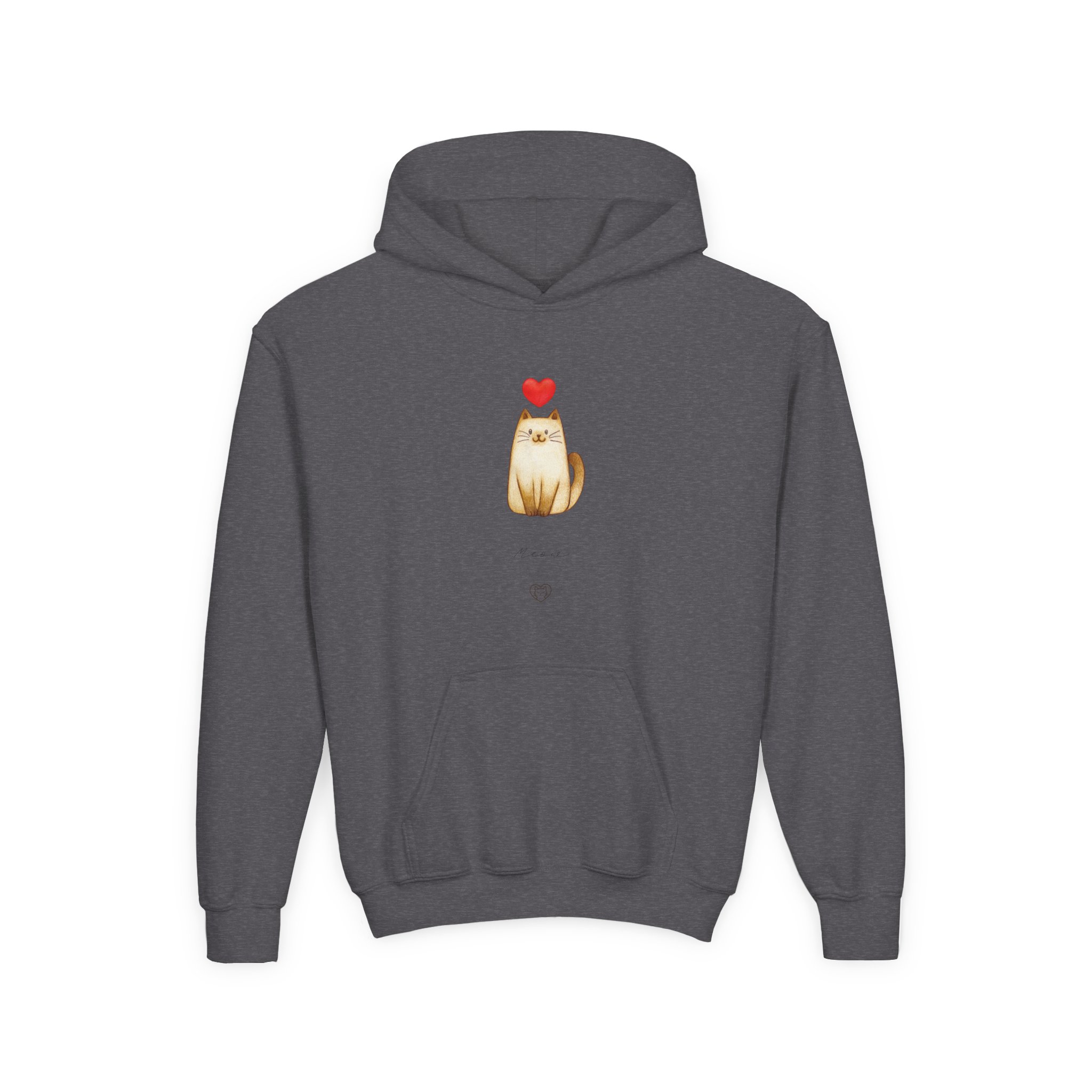 Cute Sitting Cat with Heart Youth Hoodie | Kids Pullover - Image 9