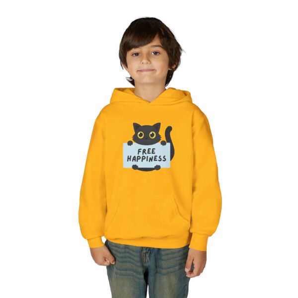 Free Happiness Cat Youth Hoodie | Cute Black Cat Graphic - Image 11