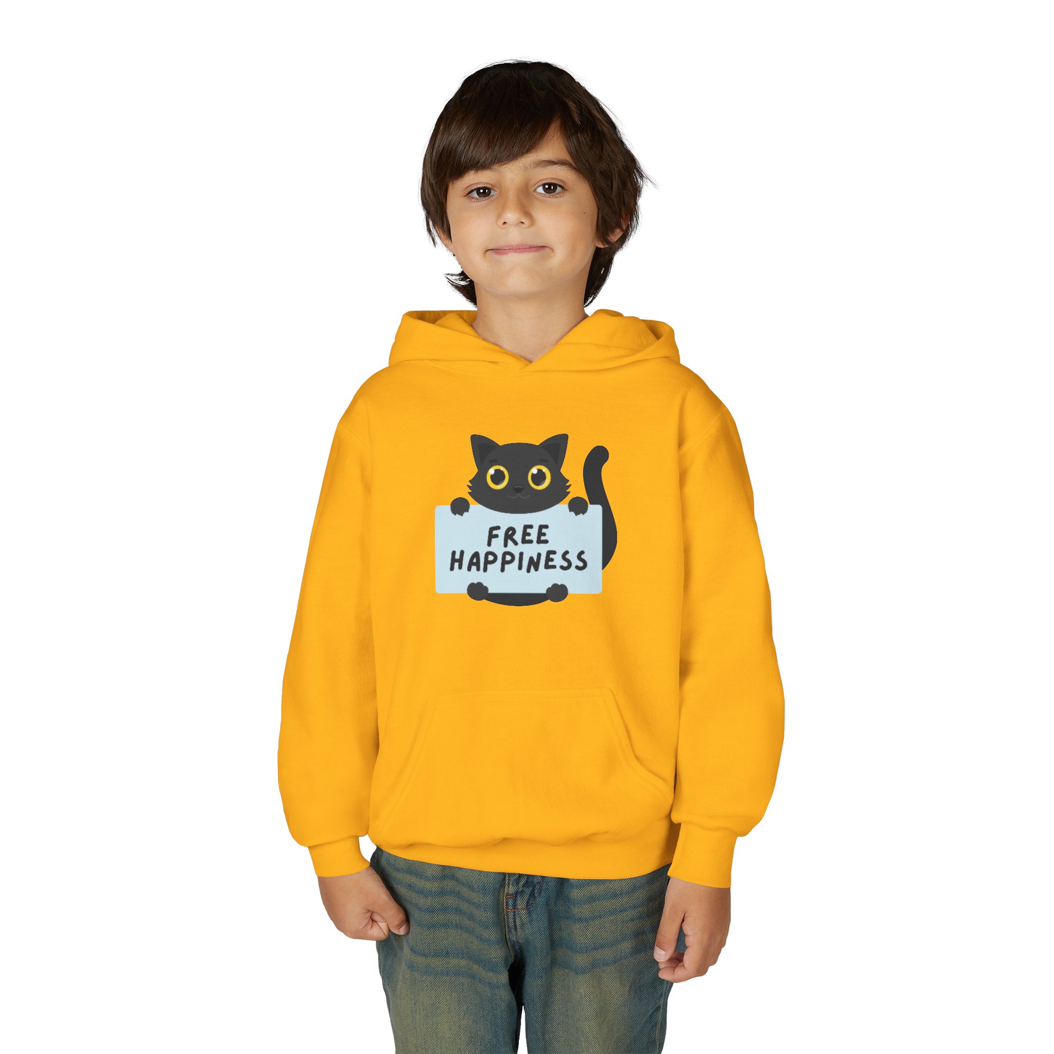 Free Happiness Cat Youth Hoodie | Cute Black Cat Graphic - Image 11
