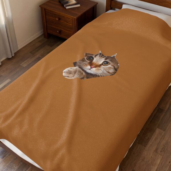 Curious Kitty Face Velveteen Plush Blanket | Cat Portrait Throw - Image 7