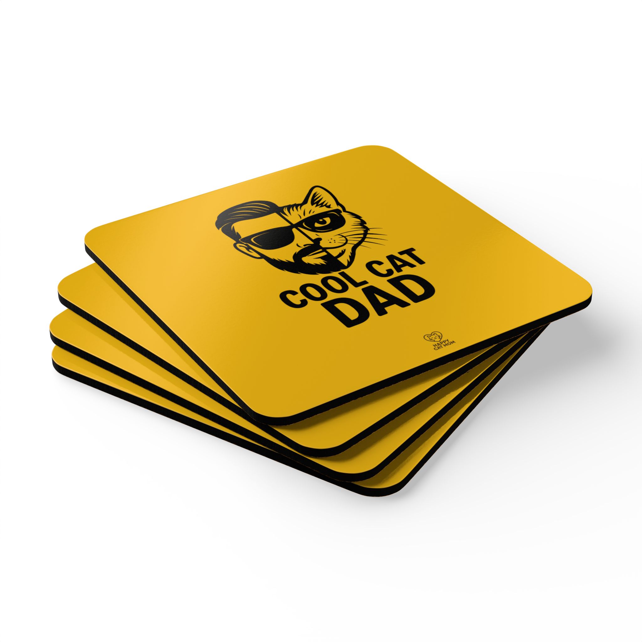 Cool Cat Dad Cork Coaster Set | Cat Dad Design, Corkwood Square Coasters - Image 3