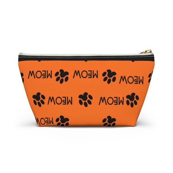 Meow Paw Print Pattern Accessory Pouch | Orange Cat Design - Image 6