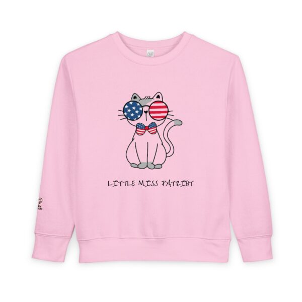 Patriotic Cat with Flag Sunglasses Toddler Sweatshirt | 4th of July - Image 9