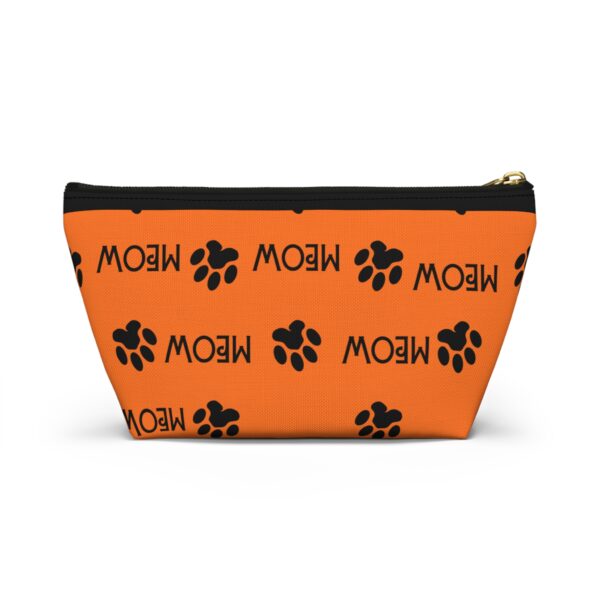Meow Paw Print Pattern Accessory Pouch | Orange Cat Design - Image 2