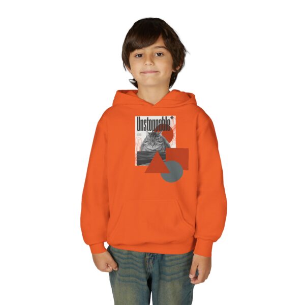 Unstoppable Cat Hoodie | Geometric Retro Collage Youth Sweatshirt - Image 11