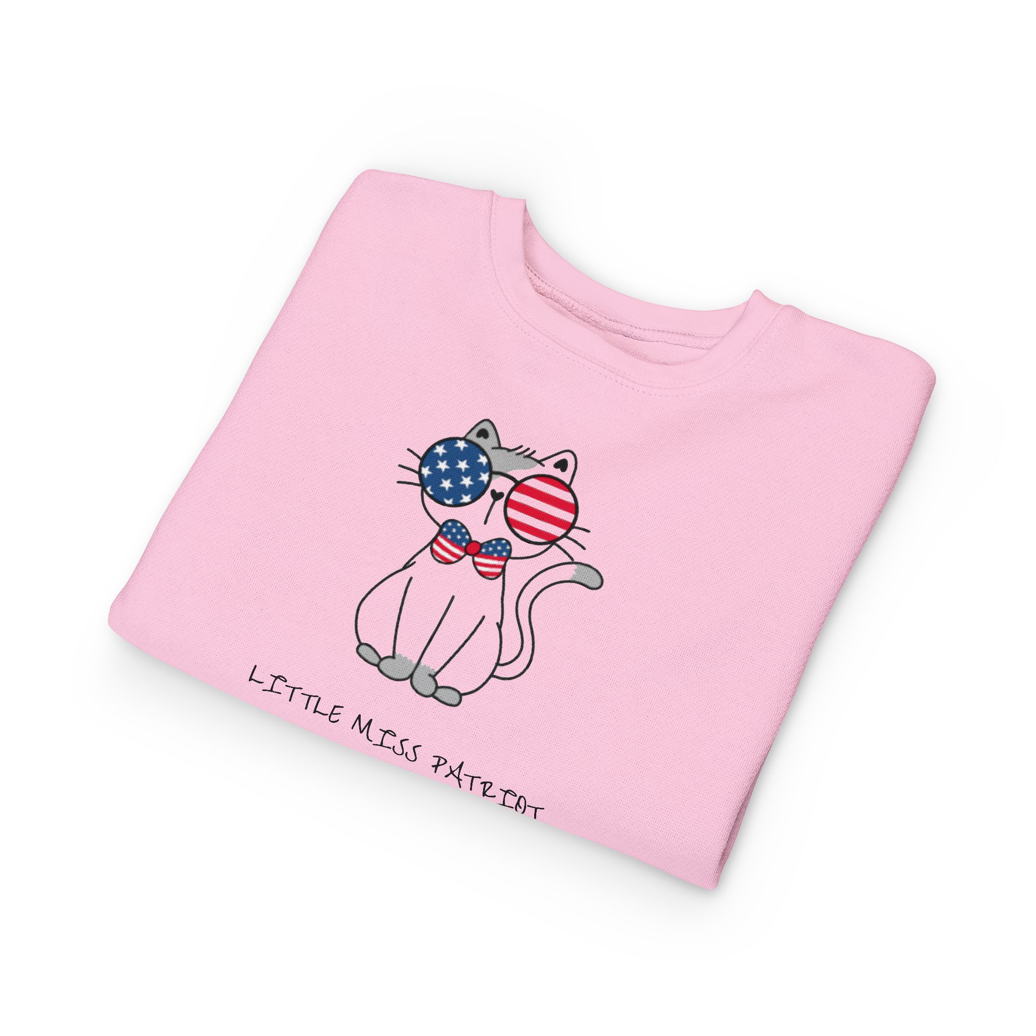 Patriotic Cat with Flag Sunglasses Toddler Sweatshirt | 4th of July - Image 11
