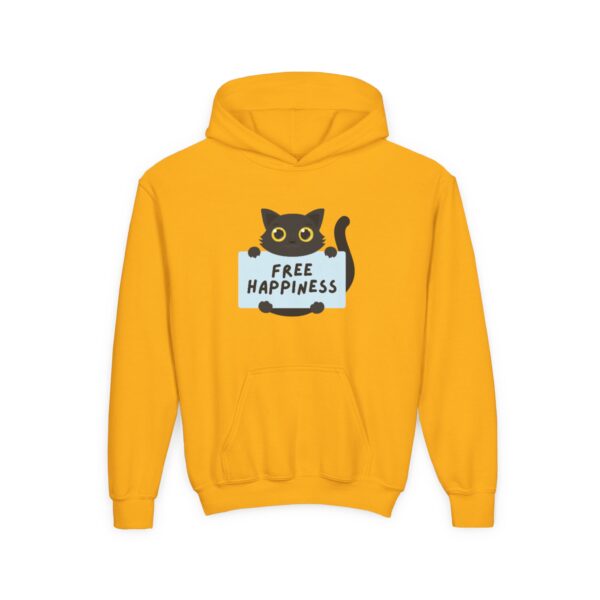 Free Happiness Cat Youth Hoodie | Cute Black Cat Graphic - Image 9
