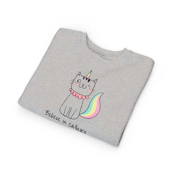 Believe in Caticorn Toddler Sweatshirt | Cute Unicorn Cat Graphic - Image 7