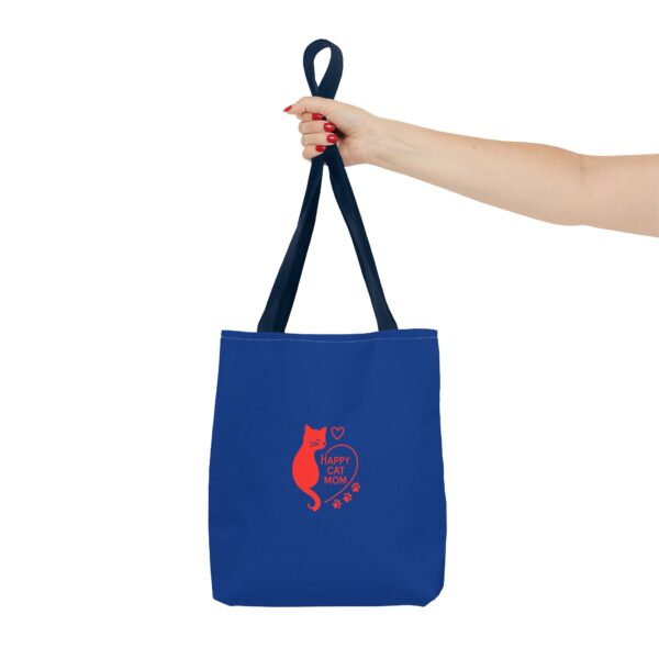 Cat Mom Tote Bag - Happy Cat Mom Gift, Blue AOP Bag, Cat Lover Accessories, Practical Shopping Tote, Cute Pet Owner Bag - Image 16