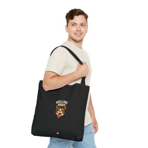 Rolling Paws Tote Bag, Cat Lover Tote, AOP Black Handbag, Funny Pet Accessory, Gift for Cat Mom - Image 11