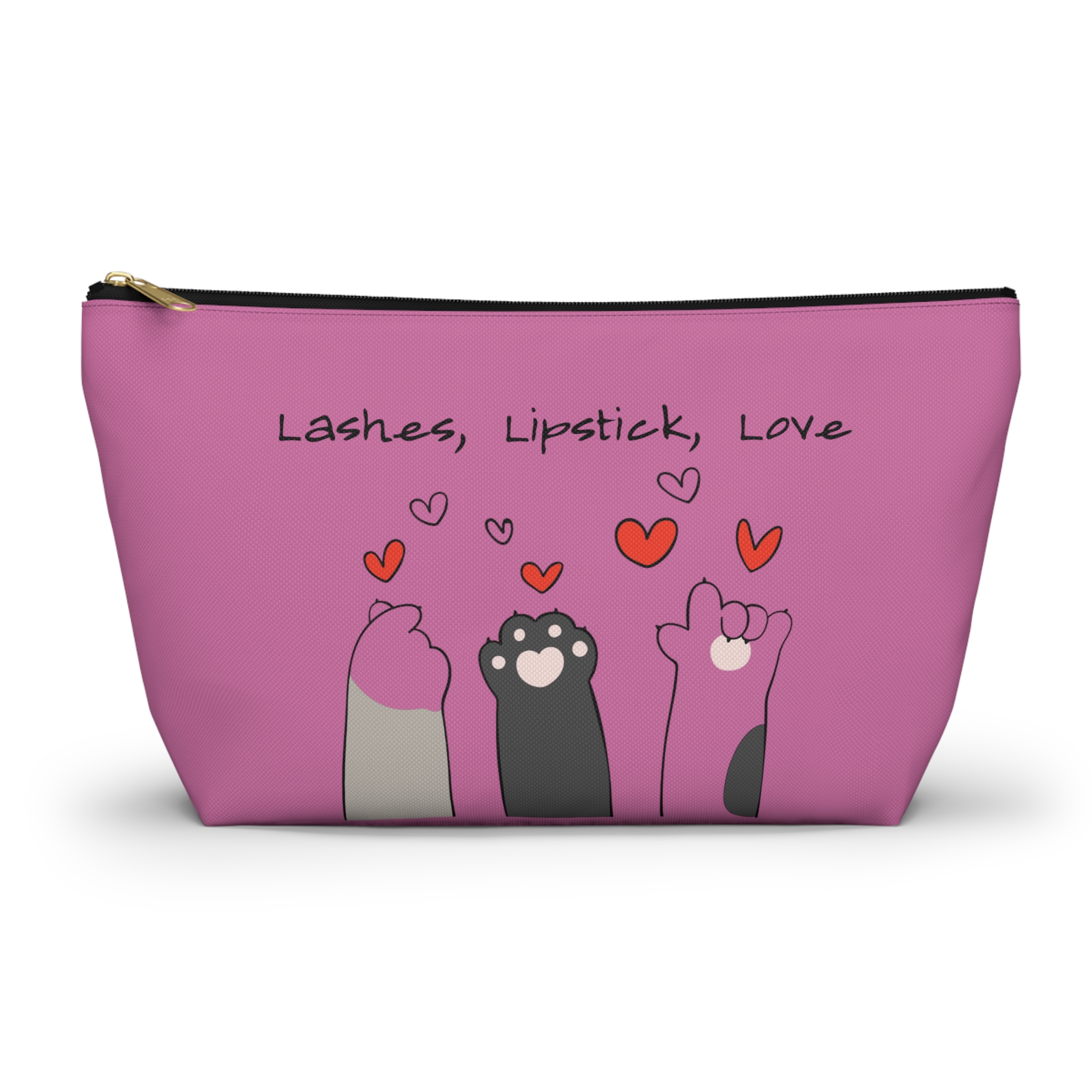 Cat Paw Hearts Accessory Pouch | Green T-Bottom Makeup Bag
