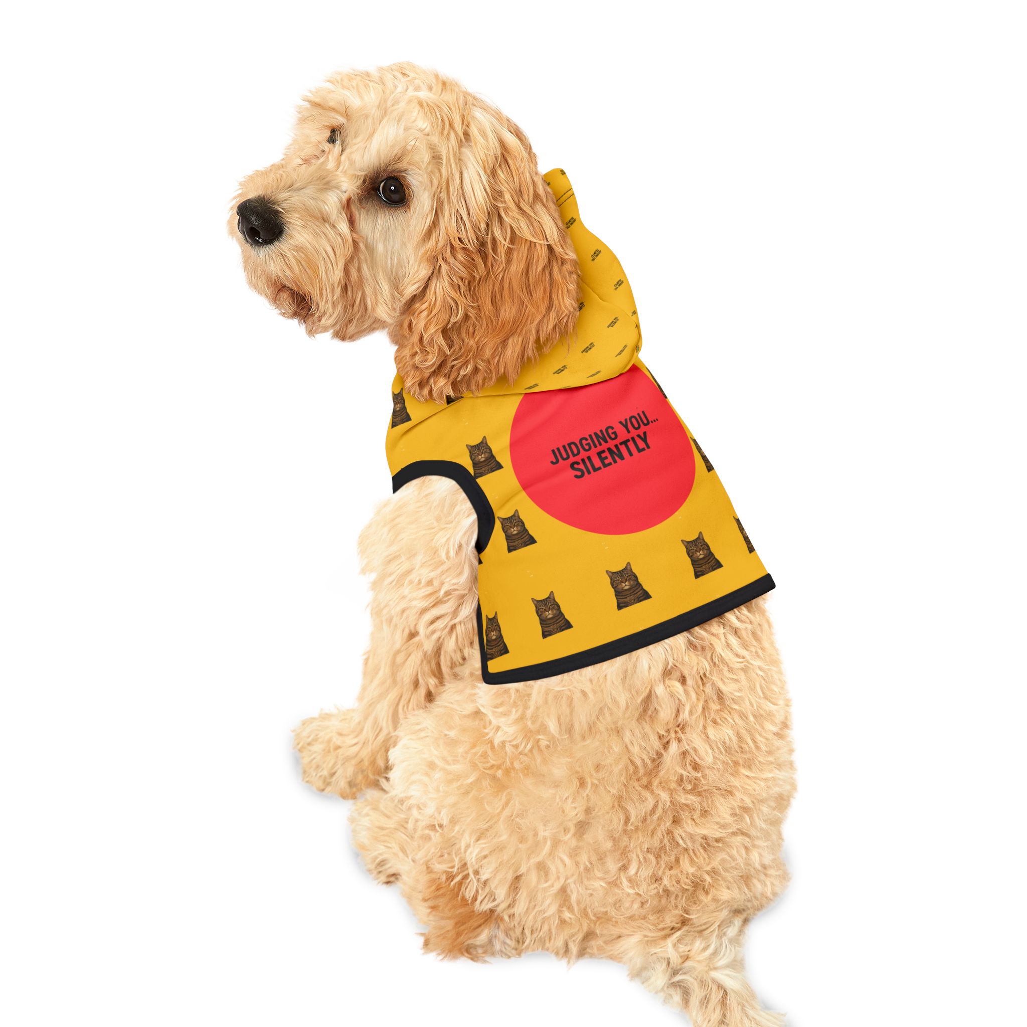 Judging You Silently cat pattern Pet Hoodie | Yellow hooded dog sweater - Image 4